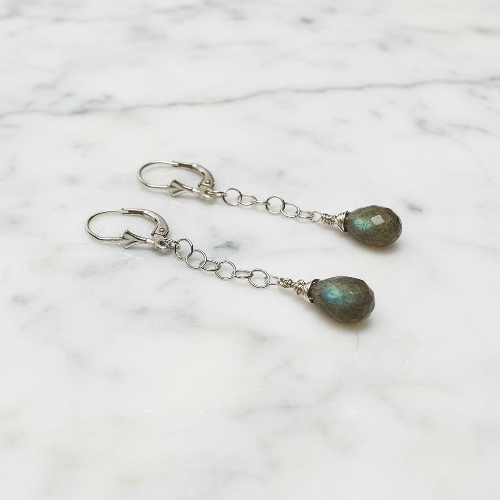 Long Earrings-Labradorite Gemstone***