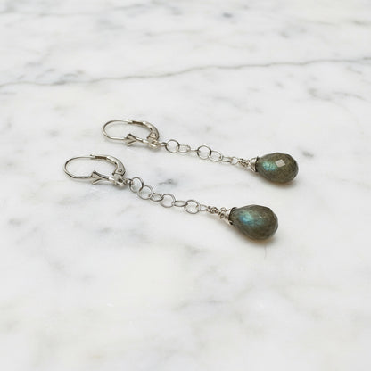Long Earrings-Labradorite Gemstone***