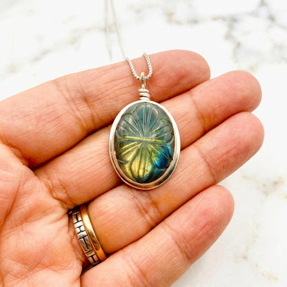 Long Labradorite Carved Necklace