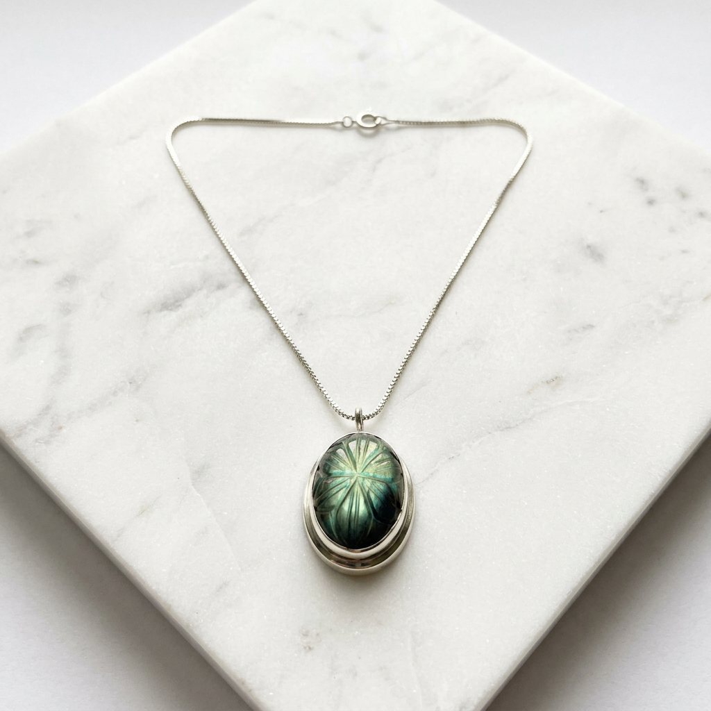 Long Labradorite Carved Necklace