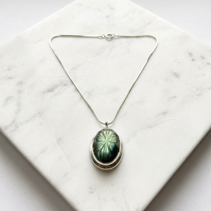 Long Labradorite Carved Necklace