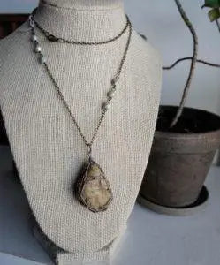 Macrame Stone-Wrapped Pendant with Seed Beads