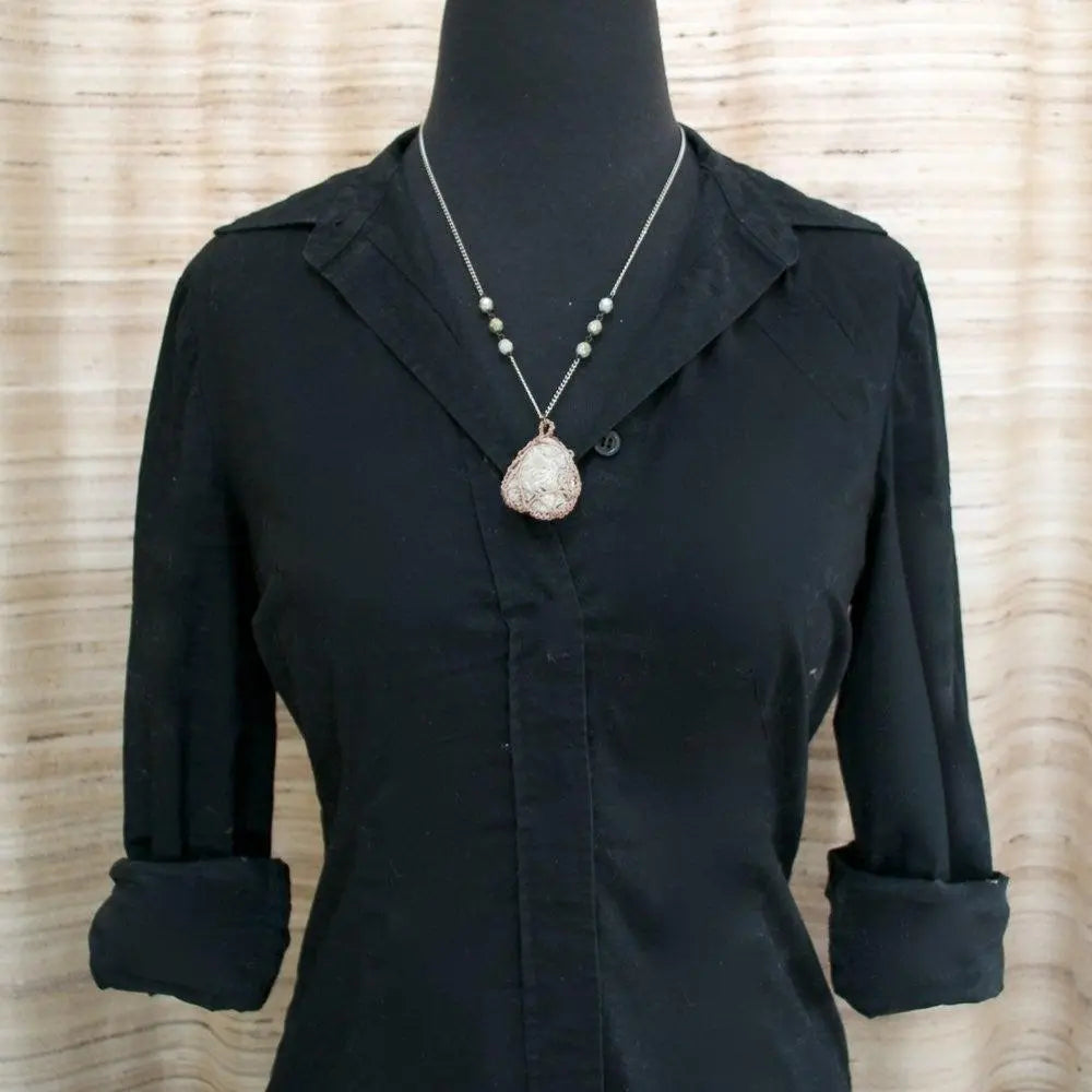 Macrame Stone-Wrapped Pendant with Seed Beads - Uni-T