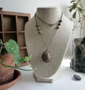 Macrame Stone-Wrapped Pendant with Seed Beads