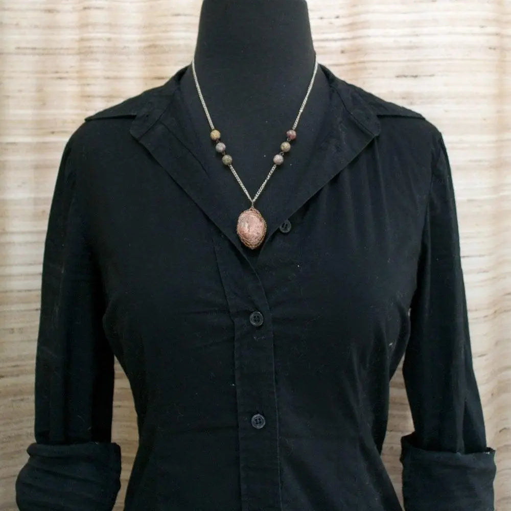 Macrame Stone-Wrapped Pendant with Seed Beads - Uni-T