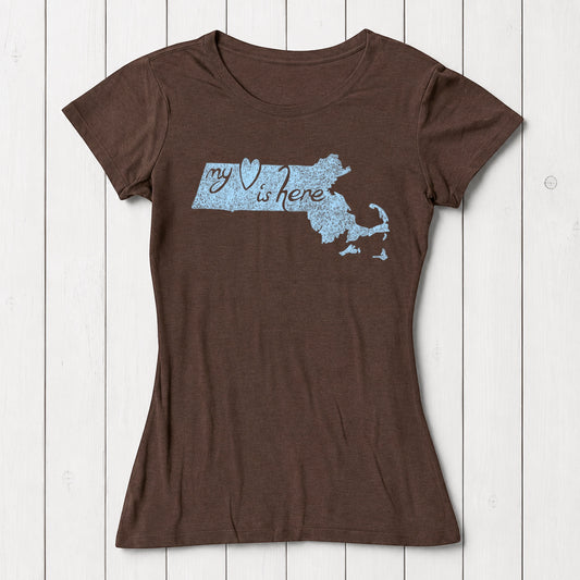 "My Heart Is Here" Massachusetts T-Shirt for Women