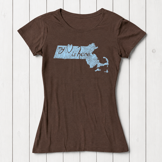 "My Heart Is Here" Massachusetts T-Shirt for Women