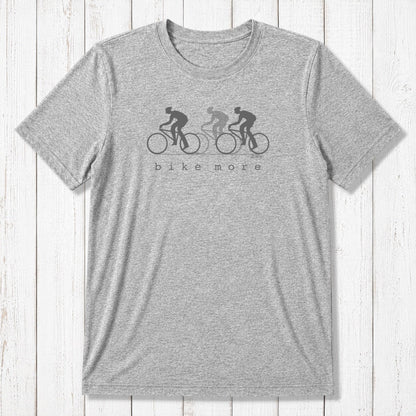 Light grey Men's Bicycle T-Shirt in Bamboo & Organic Cotton with dark 'Bike More' cycling graphic, breathable and soft activewear top.
