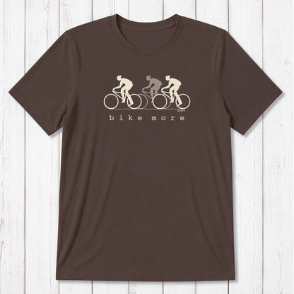 Dark brown Men's Bicycle T-Shirt in Bamboo & Organic Cotton with white 'Bike More' cyclist print, sustainable and stylish activewear top.