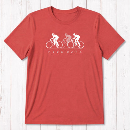 Red Men's Bicycle T-Shirt in Bamboo & Organic Cotton with white 'Bike More' cycling graphic, great eco-friendly gift for cycling fans.