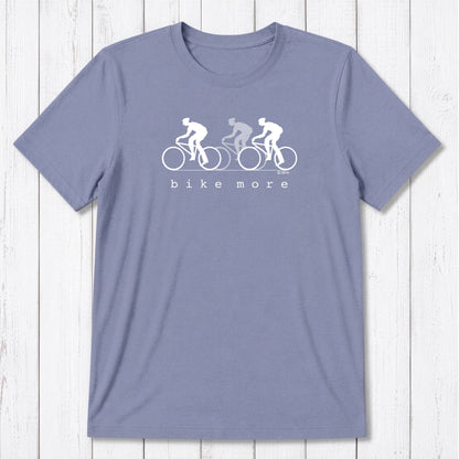 Lavender Men's Bicycle T-Shirt in Bamboo & Organic Cotton with white 'Bike More' cyclist design, soft and breathable fitness tee for men.