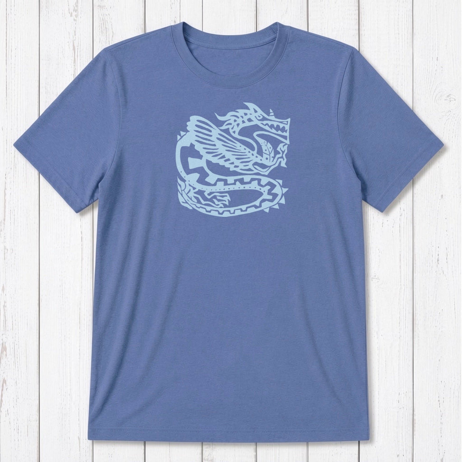 Sky blue Men's Dragon T-Shirt in Bamboo & Organic Cotton with white Ancient Dragon artwork, breathable classic fit tee for mythology fans.