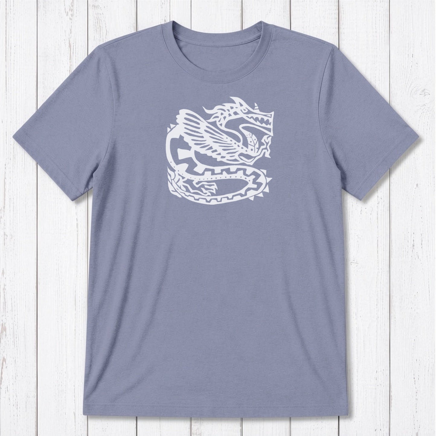 Lavender Men's Dragon T-Shirt in Bamboo & Organic Cotton with white Ancient Dragon design, breathable sustainable tee for fantasy fans.