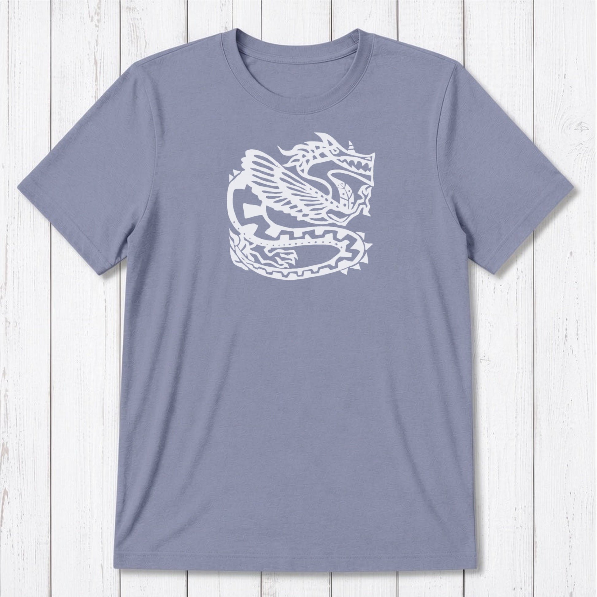 Lavender Men's Dragon T-Shirt in Bamboo & Organic Cotton with white Ancient Dragon design, breathable sustainable tee for fantasy fans.
