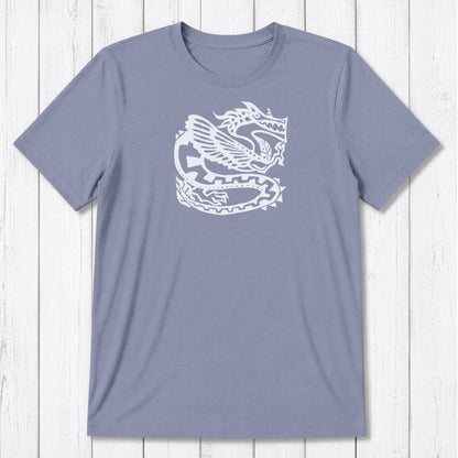 Lavender Men's Dragon T-Shirt in Bamboo & Organic Cotton with white Ancient Dragon design, breathable sustainable tee for fantasy fans.