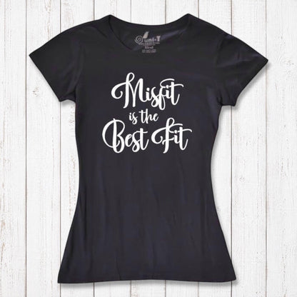 Black Women's Misfit T-Shirt crafted from bamboo and organic cotton. White script design promotes individuality and sustainable fashion.