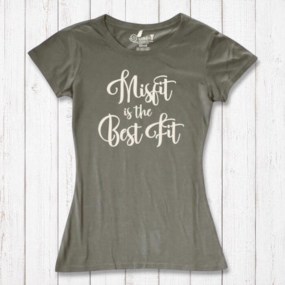 Khaki green Women's Misfit T-Shirt in bamboo and organic cotton. Features cream script for a natural, earthy statement look.