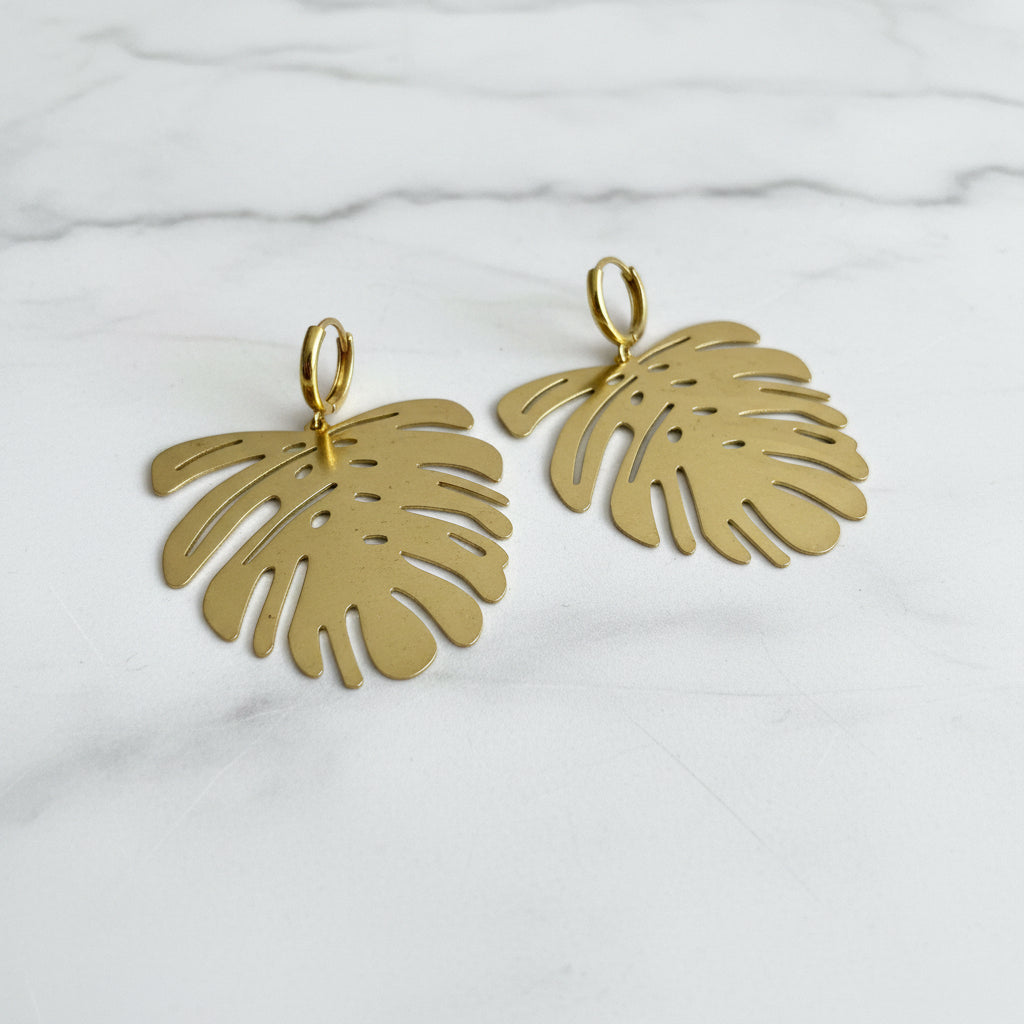 Large Monstera Leaf Earrings