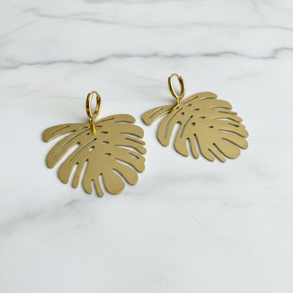 Large Monstera Leaf Earrings
