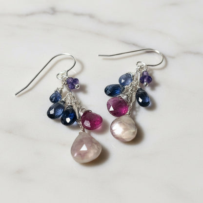 Multi gemstone chain drop earrings
