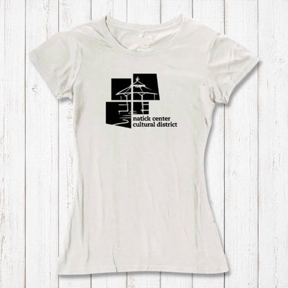 Ivory Women's Bamboo Natick Center T-Shirt with black Natick Cultural District graphic. Made from sustainable bamboo and organic cotton.