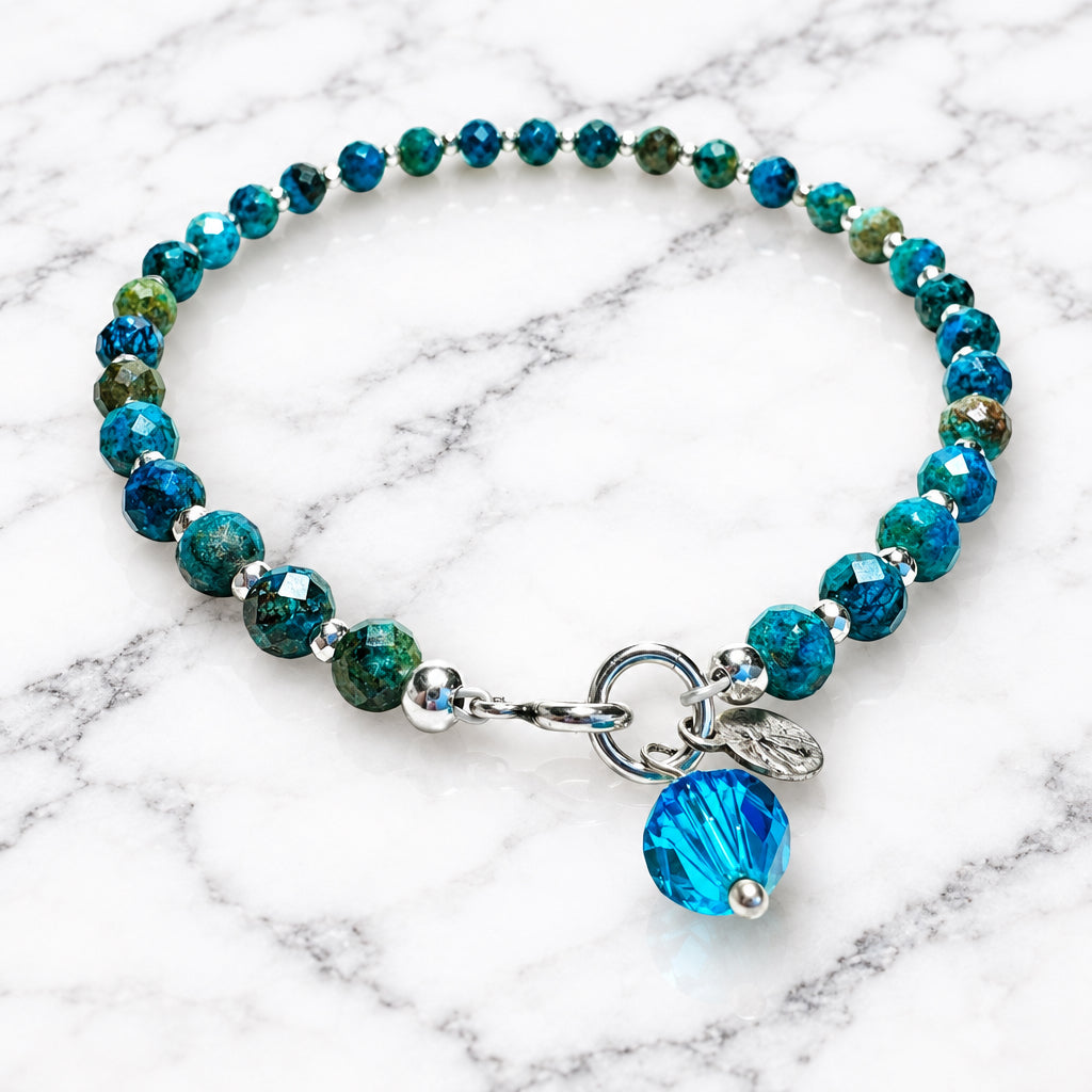 Natural Chrysocolla Beaded Bracelet- Large