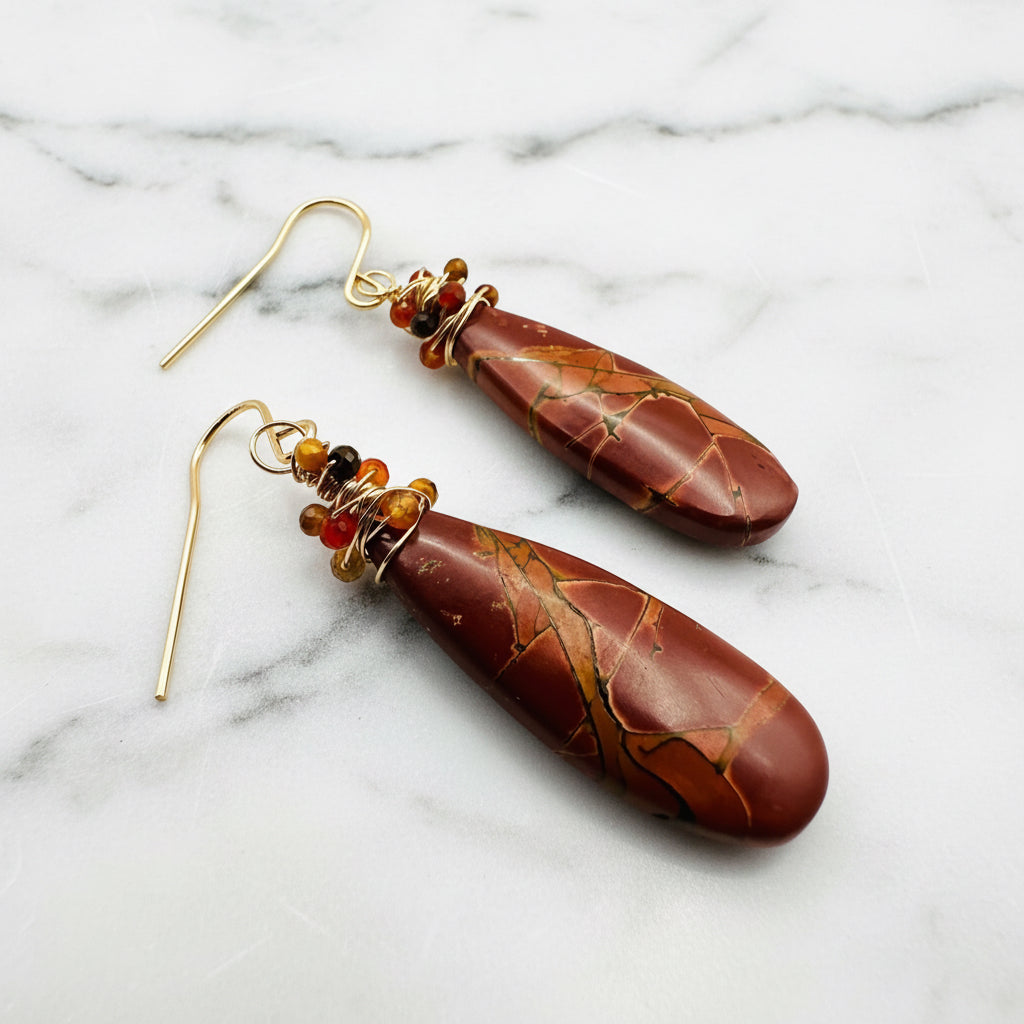 Natural Red Creek Jasper Teardrop Earrings***