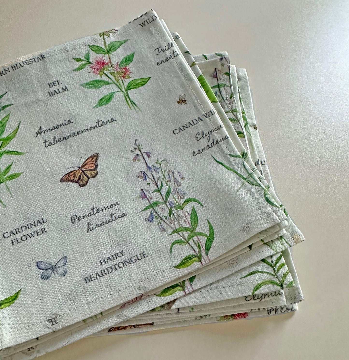 Herbarium fabric napkin with botanical illustrations