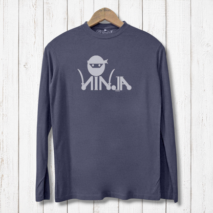 Dark gray Ninja Long Sleeve T-shirt for Men crafted from sustainable bamboo and organic cotton with a bold ninja print, ideal for eco-conscious wearers.