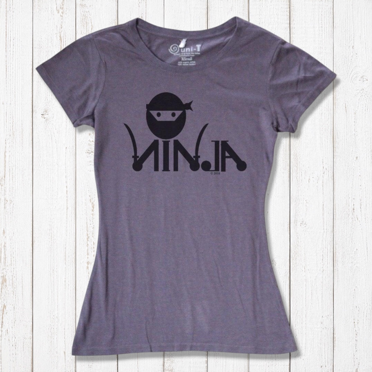 Purple Women's Ninja T-Shirt in sustainable bamboo & organic cotton with bold ninja graphic, ideal for karate and MMA enthusiasts.