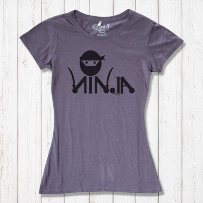 Purple Women's Ninja T-Shirt in sustainable bamboo & organic cotton with bold ninja graphic, ideal for karate and MMA enthusiasts.