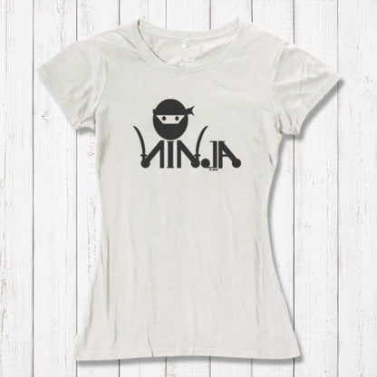 Cream Women's Ninja T-Shirt with black ninja print, sustainable bamboo & organic cotton tee for karate and MMA enthusiasts.