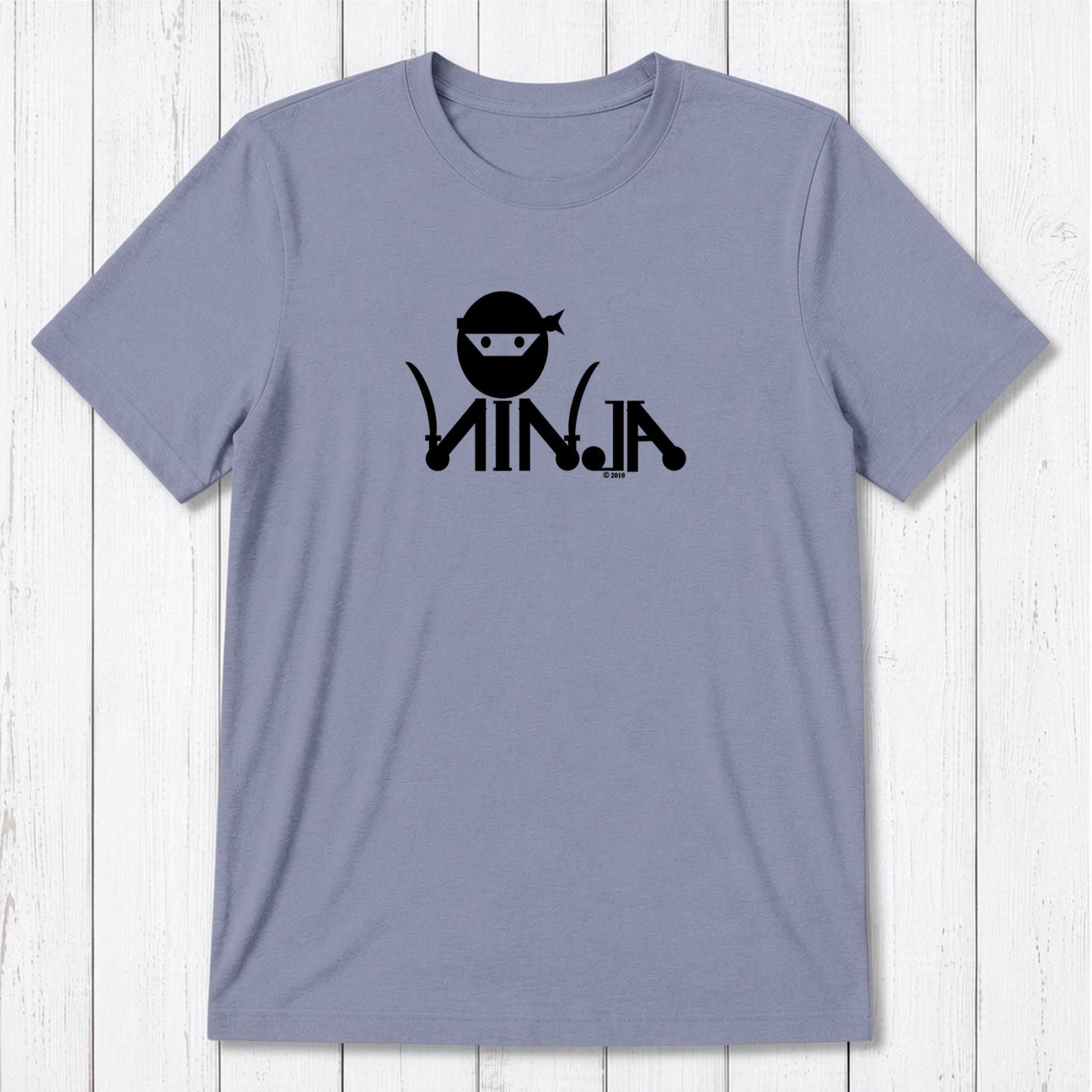 Light purple Men's Ninja T-Shirt in bamboo & organic cotton with black stealth ninja graphic, classic fit martial arts themed tee.