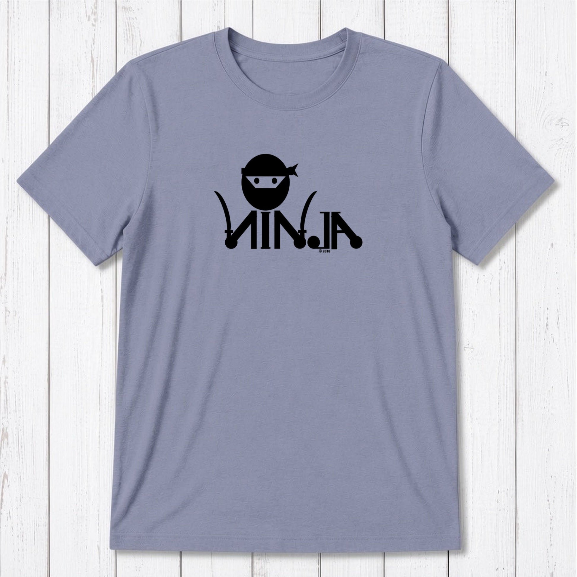 Light purple Men's Ninja T-Shirt in bamboo & organic cotton with black stealth ninja graphic, classic fit martial arts themed tee.