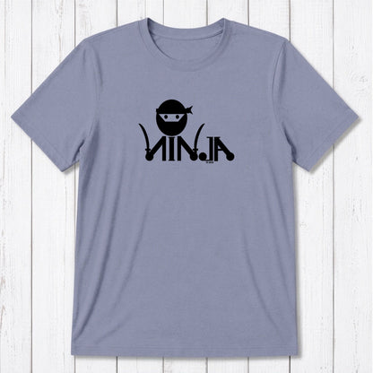 Light purple Men's Ninja T-Shirt in bamboo & organic cotton with black stealth ninja graphic, classic fit martial arts themed tee.