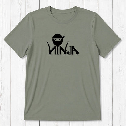 Olive green Men's Ninja T-Shirt made from bamboo & organic cotton, featuring bold black ninja graphic, perfect for martial arts lovers.