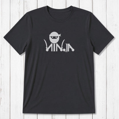 Charcoal black Men's Ninja T-Shirt in bamboo & organic cotton with light grey ninja graphic, funny and sustainable martial arts tee.