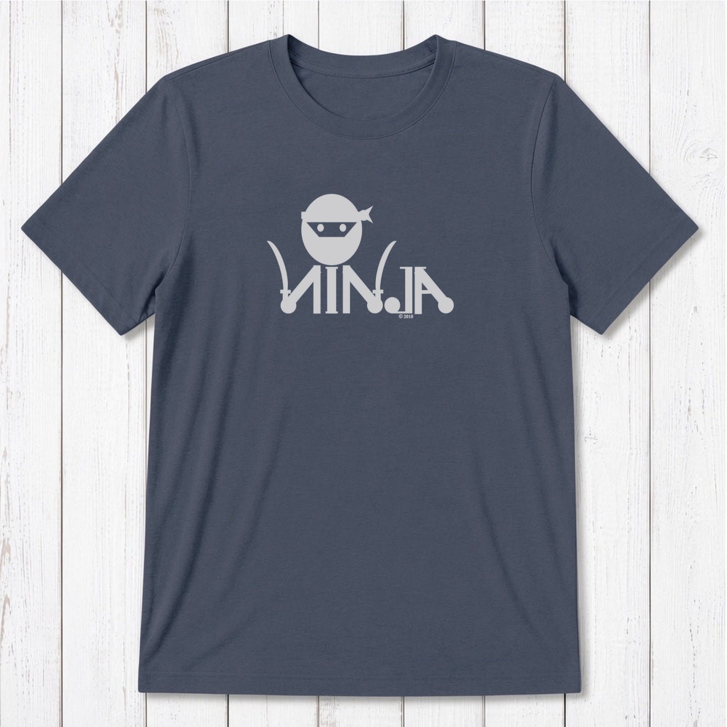 Slate blue Men's Ninja T-Shirt in bamboo & organic cotton with light ninja graphic, eco-friendly gift for karate and MMA fans.