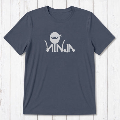 Slate blue Men's Ninja T-Shirt in bamboo & organic cotton with light ninja graphic, eco-friendly gift for karate and MMA fans.