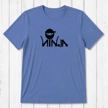 Sky blue Men's Ninja T-Shirt in bamboo & organic cotton with black ninja graphic, sustainable classic fit tee for martial arts fans.