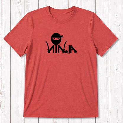 Red Men's Ninja T-Shirt in bamboo & organic cotton with dark ninja graphic, classic fit tee for martial arts and karate enthusiasts.