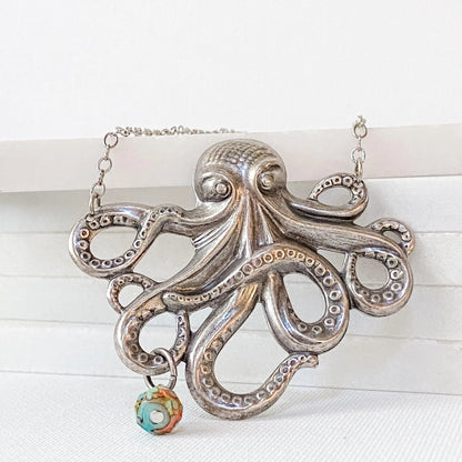 Octopus Necklace, Steampunk Style, Silver or Bronze Finish - Uni-T