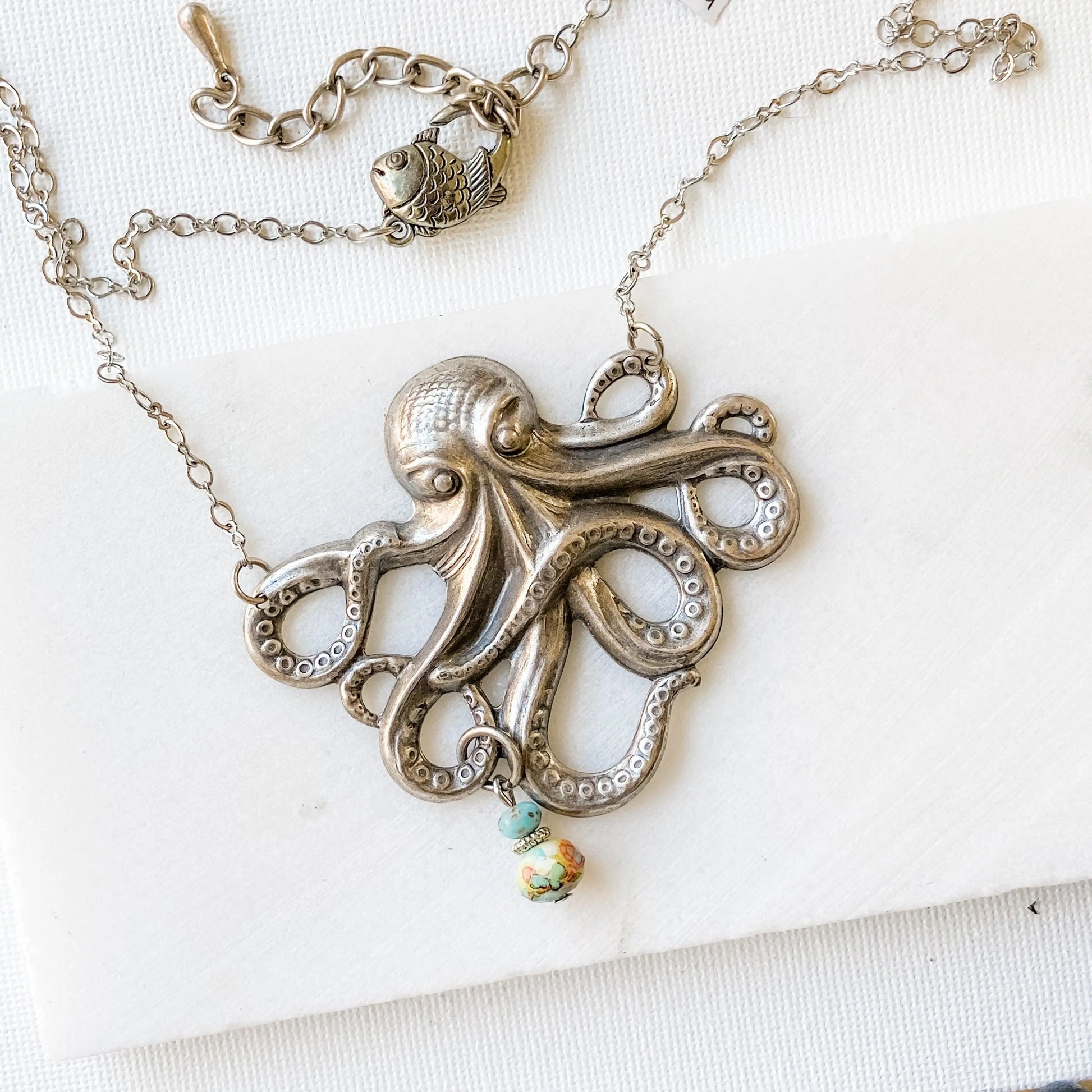 Octopus Necklace, Steampunk Style, Silver or Bronze Finish - Uni-T