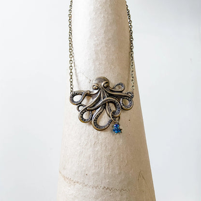 Octopus Necklace, Steampunk Style, Silver or Bronze Finish - Uni-T