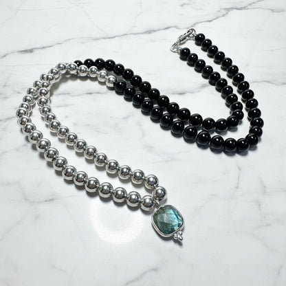 Onyx and Sterling Beaded Necklace with Labradorite Pendant* Janine Gerade