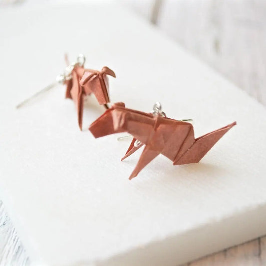 Origami Dog Earrings - Handmade Jewelry in brown, crafted with acrylic coating for durability. Unique animal-themed earrings for pet lovers.