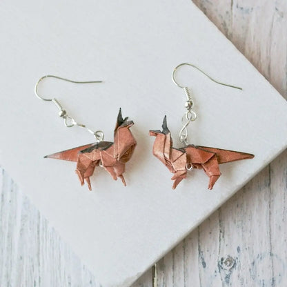 Unique Jewelry Origami Dog Earrings in saddle brown, handcrafted with fine detail and silver ear wires, ideal for dog lovers and accessory fans.