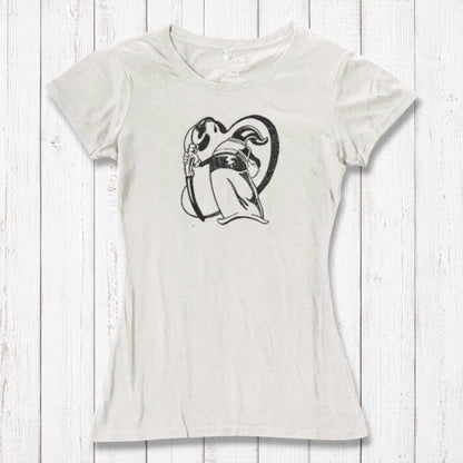 Sustainable ivory women's t-shirt featuring Uni-T's 'Paint More' artwork by Eujin Kim Neilan. Soft bamboo and organic cotton blend.