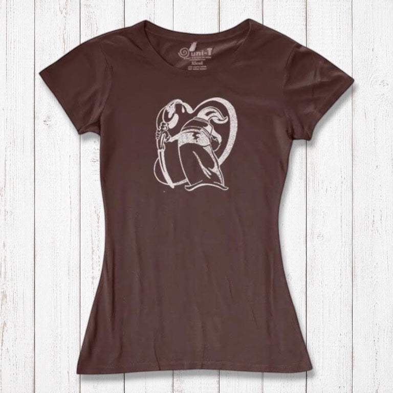 Chocolate brown women's bamboo and organic cotton t-shirt featuring 'Paint More' graphic by Eujin Kim Neilan. Unique eco-friendly gift idea.