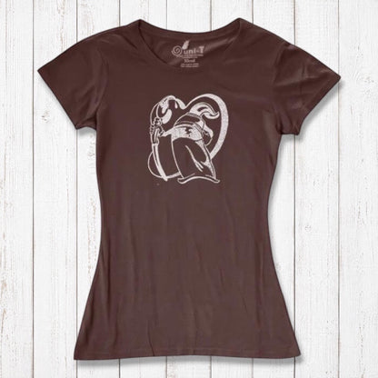 Chocolate brown women's bamboo and organic cotton t-shirt featuring 'Paint More' graphic by Eujin Kim Neilan. Unique eco-friendly gift idea.